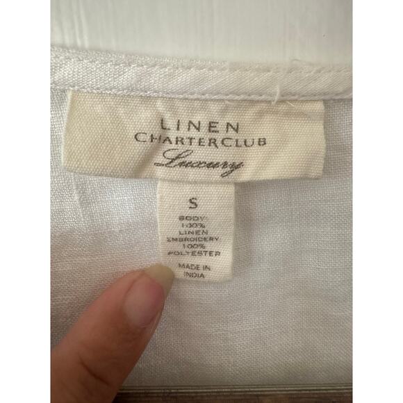 Charter Club White 3/4 Sleeve 100% Linen Embroidered Tunic Top Size Small - Picture 11 of 11